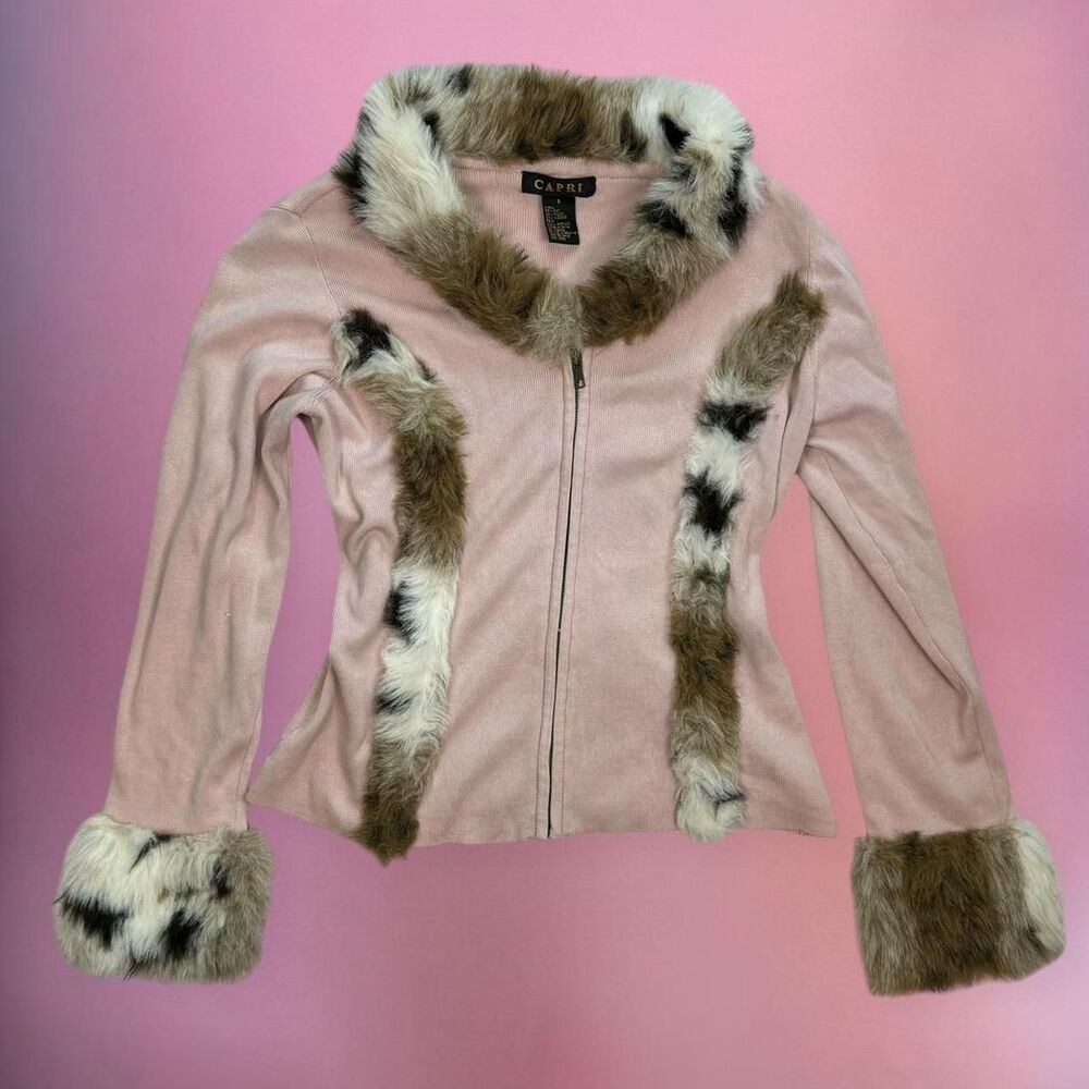 Vintage Capri baby pink genuine silk sweater with faux fur details